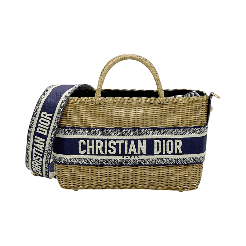 Christian Dior Blue Oblique Canvas Wicker Basket Bag - 1