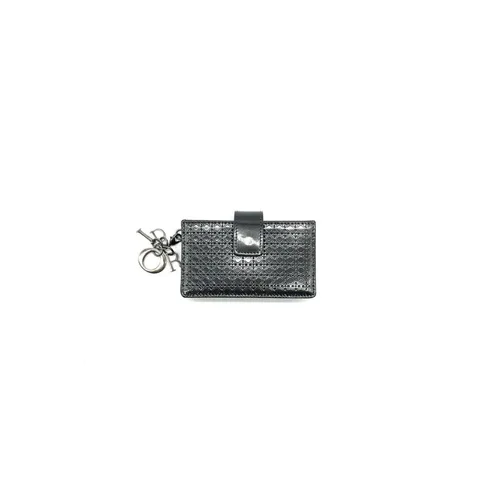 Christian Dior Metallic Black Cannage Leather Card Holder - 1