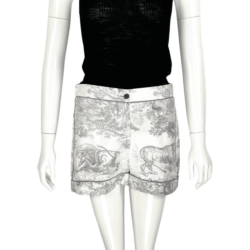Christian Dior Chez Moi White Navy Blue Toile De Jouy Silk Twill Short 34 - 1