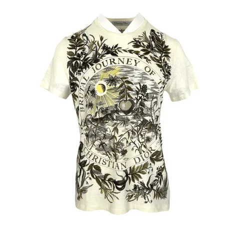 Christian Dior Ecru Cotton Linen Brutal Journey Of The Heart Crew Tshirt S - 1