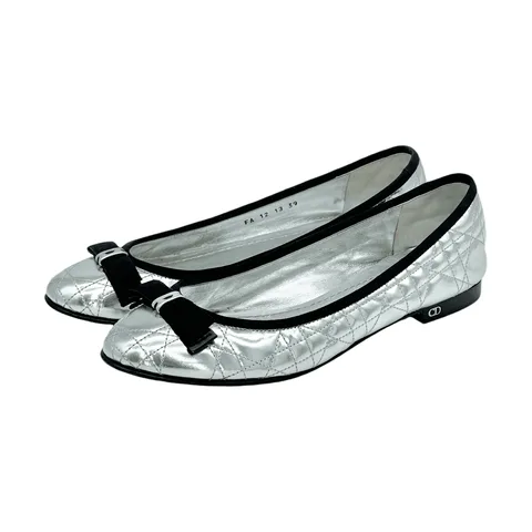 Christian Dior Silver Cannage Leather Bow Ballet Flats 39 - 1