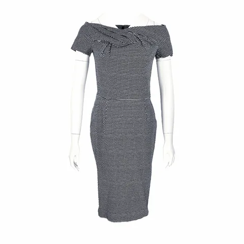 Christian Dior White Navy Blue Polka Dot Dress FR38