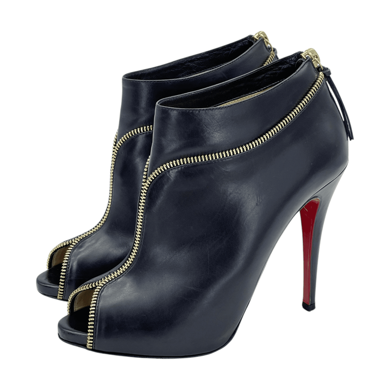 Christian Louboutin Black Leather Zipper Ankle Boots 39.5 - 1
