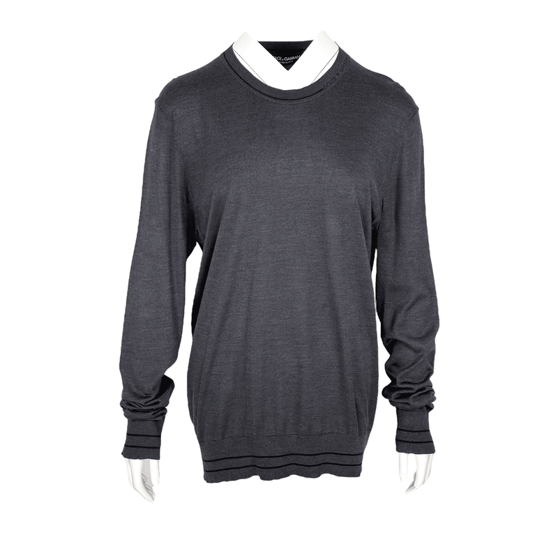 Dolce Gabbana Anthracite Silk Men Sweater IT50 - 1
