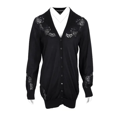 Dolce Gabbana Black Cashmere Lace Cardigan IT46