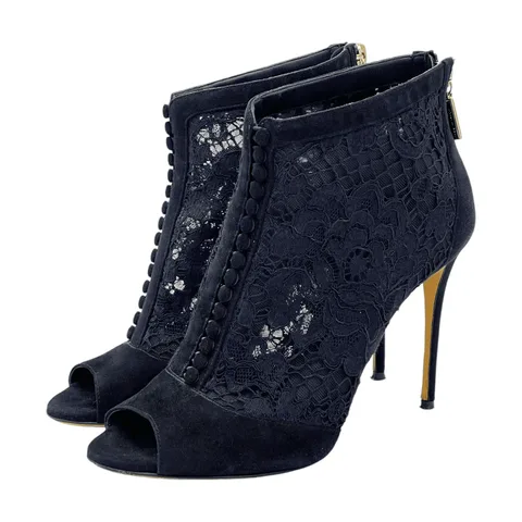 Dolce Gabbana Black Lace Suede Open Toe Ankle Boots 36 - 1