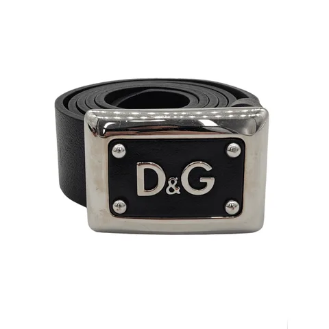 Dolce Gabbana Black Leather Silver DG Logo Belt 95
