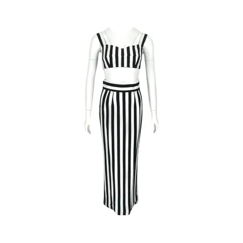 Dolce Gabbana Black White Stripes Skirt Bralet Set IT38