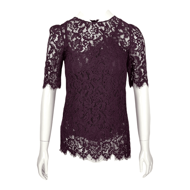 Dolce Gabbana Damson Lace Short Sleeve Blouse IT38 - 1