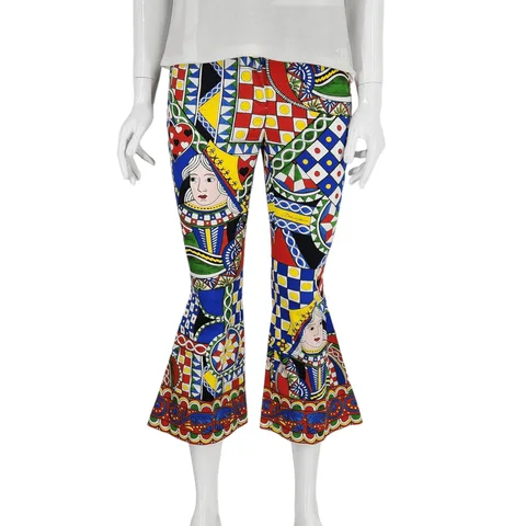 Dolce Gabbana Multicolor All Over Print Flared Crop Trousers IT38 - 1