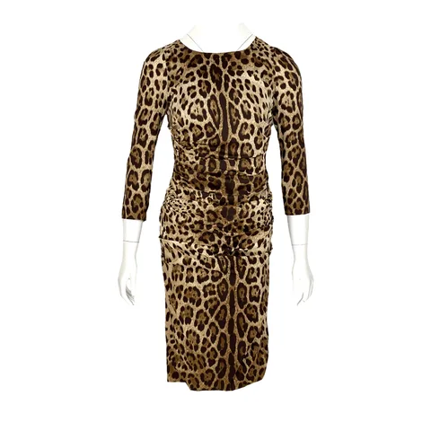 Dolce Gabbana Satin Leopard Print Long Sleeve Dress IT38 - 1