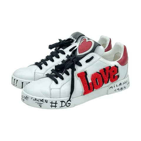 Dolce Gabbana Portofino White Leather Love Patch Sneakers 39.5 - 1