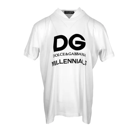 Dolce Gabbana White Cotton DG Millenials Print Tshirt IT44 - 1