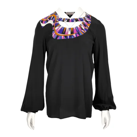 Emilio Pucci Black Multicolor Neck Silk Blouse IT40 - 1