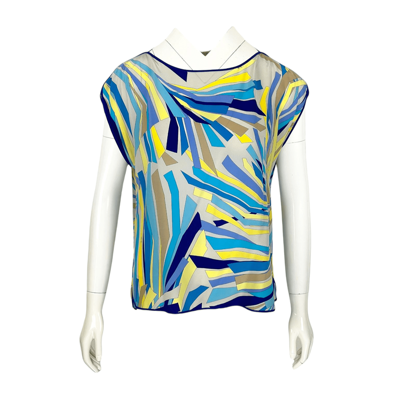 Emilio Pucci Blue Multicolor Sleeveless Blouse 36 - 1