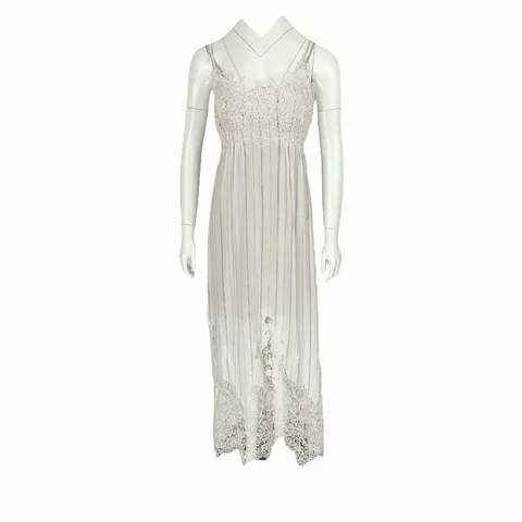 Ermanno Scervino White Blue Striped Laced Maxi Dress IT40 - 1