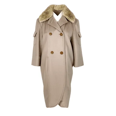 Fendi Beige Cashmere Side Fur Coat IT42 - 1