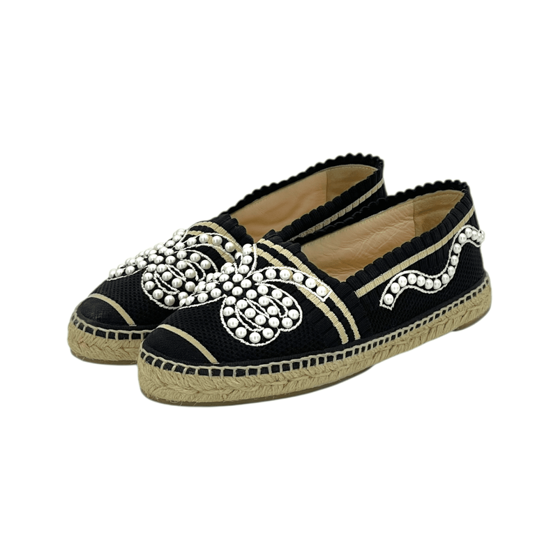 Fendi Black Butterfly Pearl Embellished Espadrilles 36 - 1