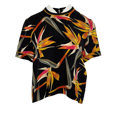 Fendi Black Strelitzia Bird Print Silk Blouse IT42 - 1