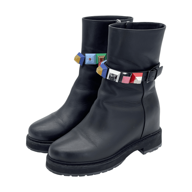 Fendi Black Leather Studded Ankle Boots 36.5 - 1