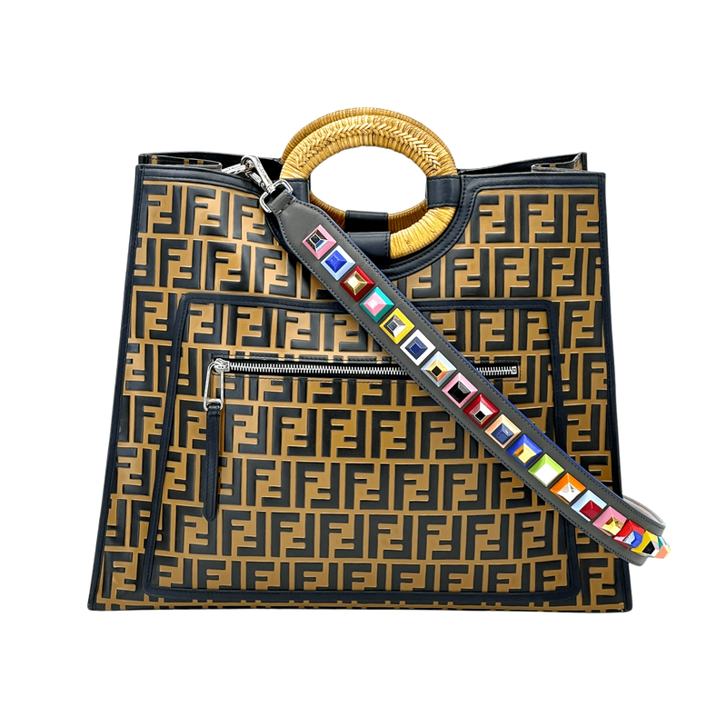 Fendi Brown Calfskin FF Embossed Large Runaway Shopper Tote Bag - 1
