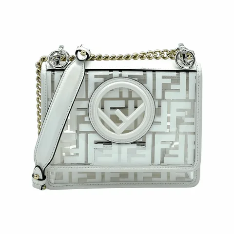 Fendi White FF PVC Leather Small Kan I Shoulder Bag - 1