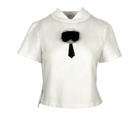 Fendi White Karl Lagerfeld Fur Applique Cropped Jumper IT40 - 1