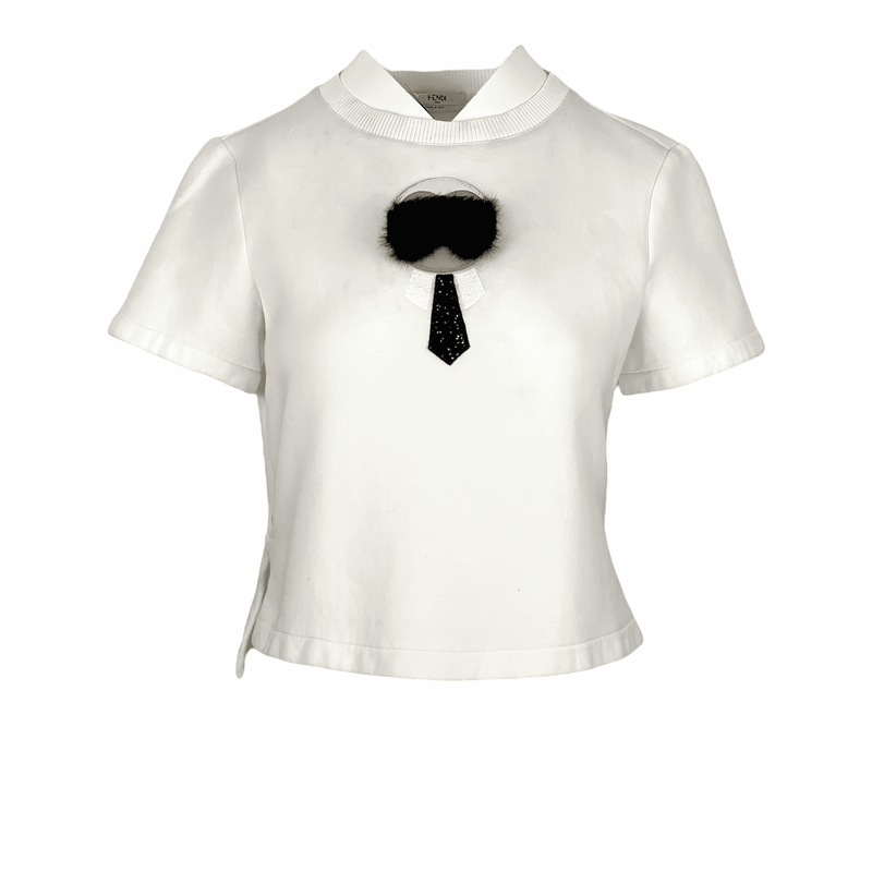Fendi White Karl Lagerfeld Fur Applique Cropped Jumper IT40 - 1