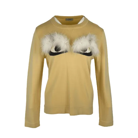 Fendi Yellow Fur Monster Printed Crewneck Sweater IT44