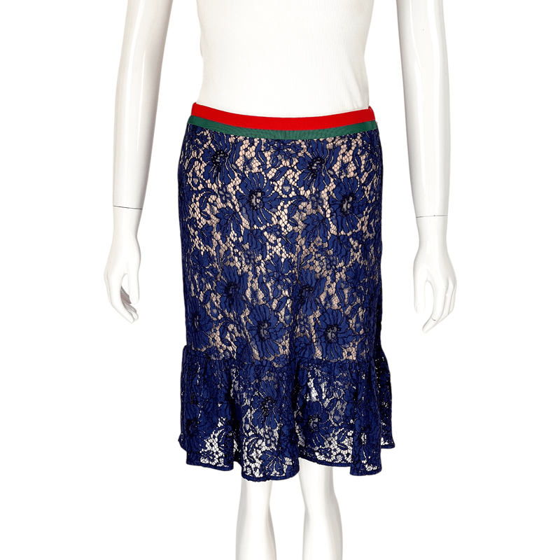 Gucci Navy Blue Lace Mini Skirt IT42 - 1