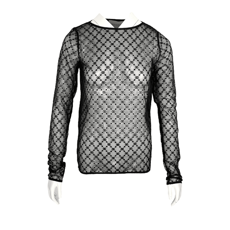 Gucci Black GG Star Tulle Top S - 1