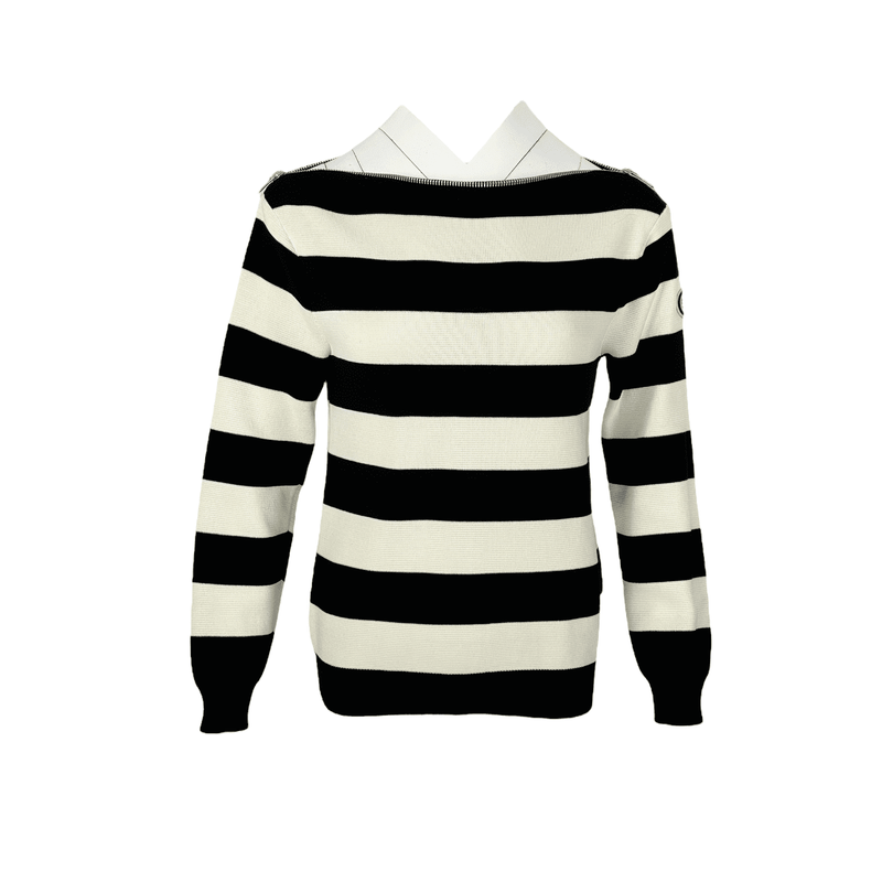 Gucci Black Ivory Striped Cotton Sweater XS - 1