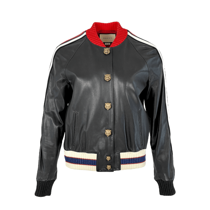 Gucci Black Leather Bomber Jacket IT44 - 1