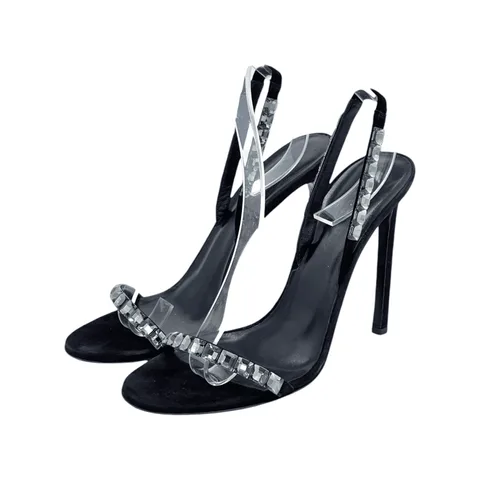 Gucci Black Suede Mallory Crystal Heel Sandals 40