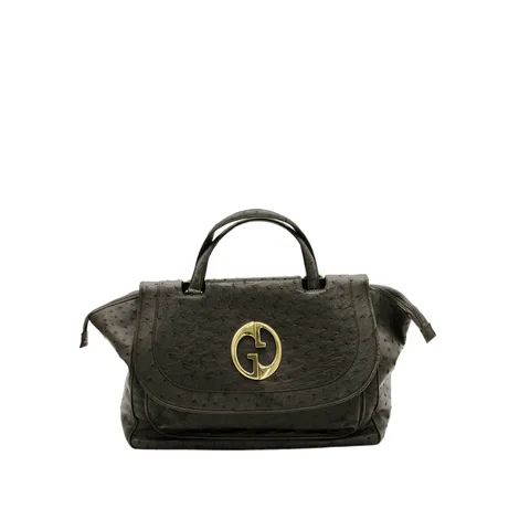 Gucci Brown 1973 Ostrich Leather Large Top Handle - 1