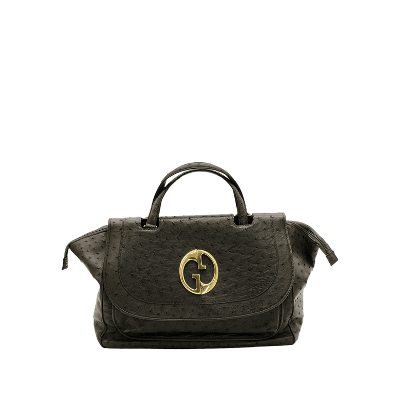 Gucci Brown 1973 Ostrich Leather Large Top Handle - 1