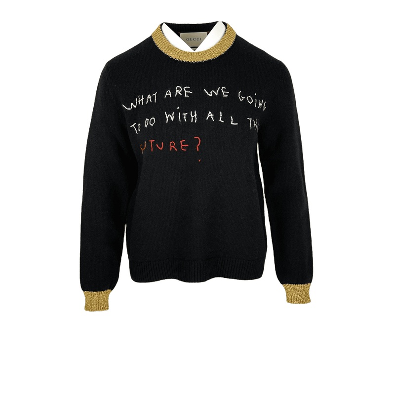 Gucci Coco Capitan Embroidered Black Wool Sweater S - 1