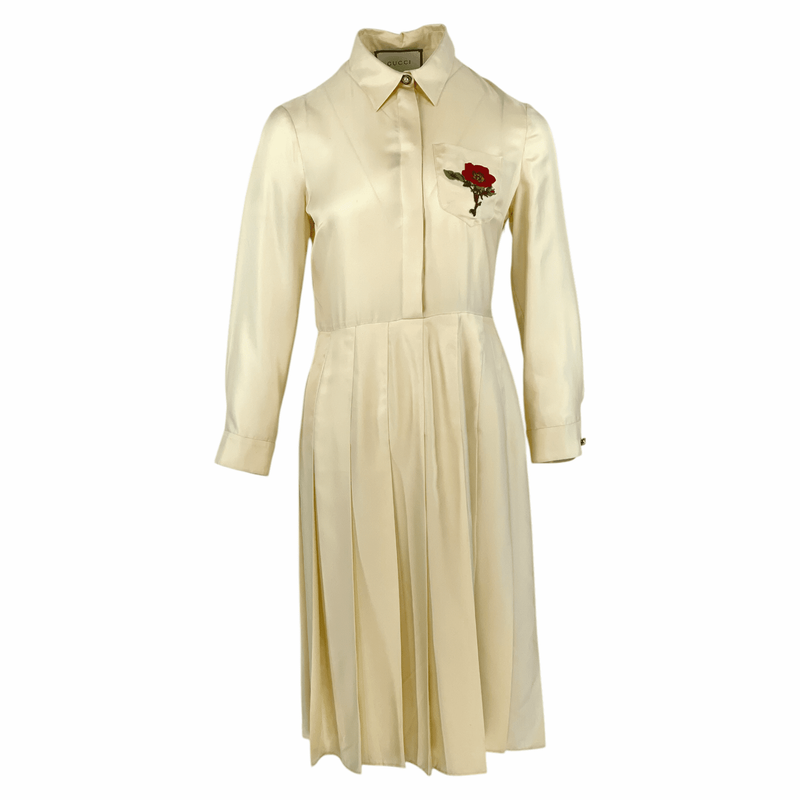 Gucci Cream Silk Embroidered Pocket Dress IT44 - 1