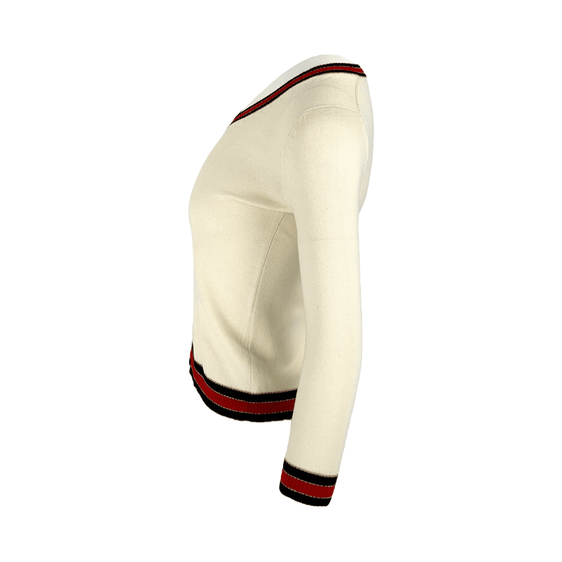 Gucci Ecru Knitted V Neck Sweater XS - 3