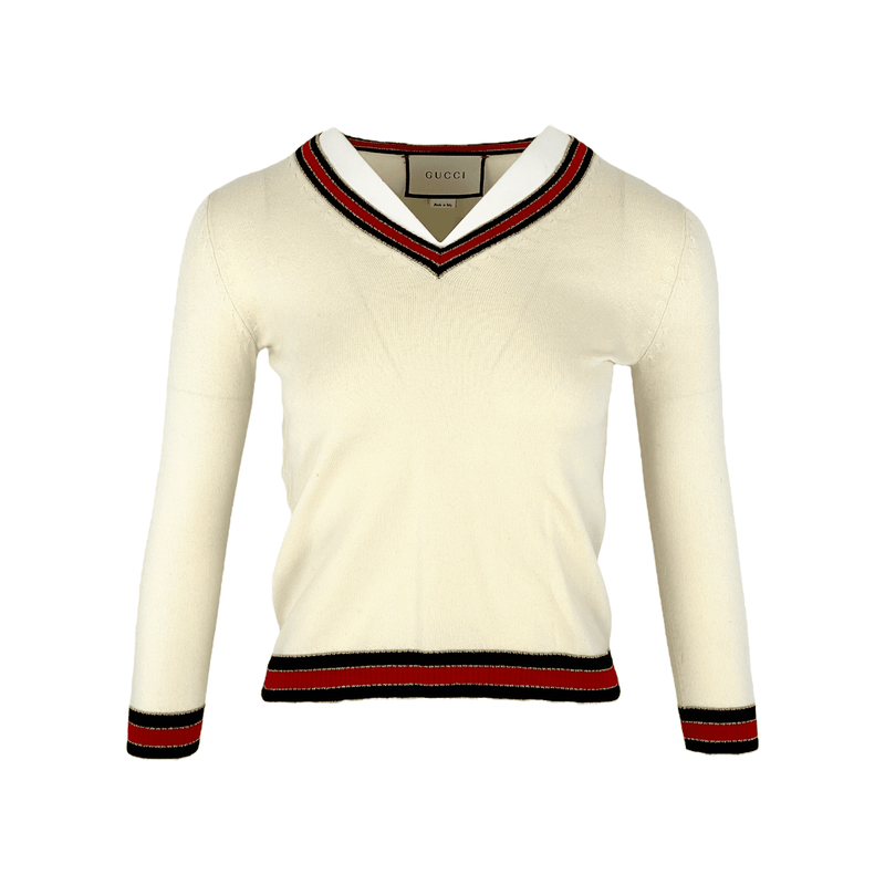 Gucci Ecru Knitted V Neck Sweater XS - 1