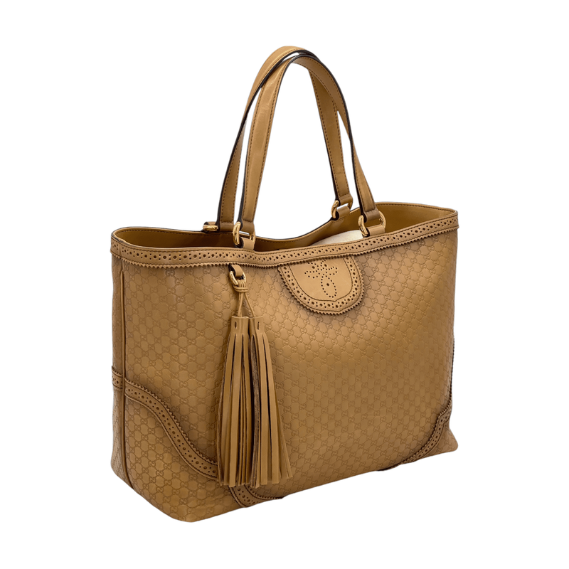 Gucci Light Brown Microguccissima Brogue Leather Large Duilio Tote Bag - 3
