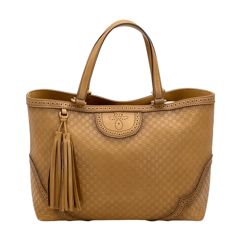 Gucci Light Brown Microguccissima Brogue Leather Large Duilio Tote Bag - 1