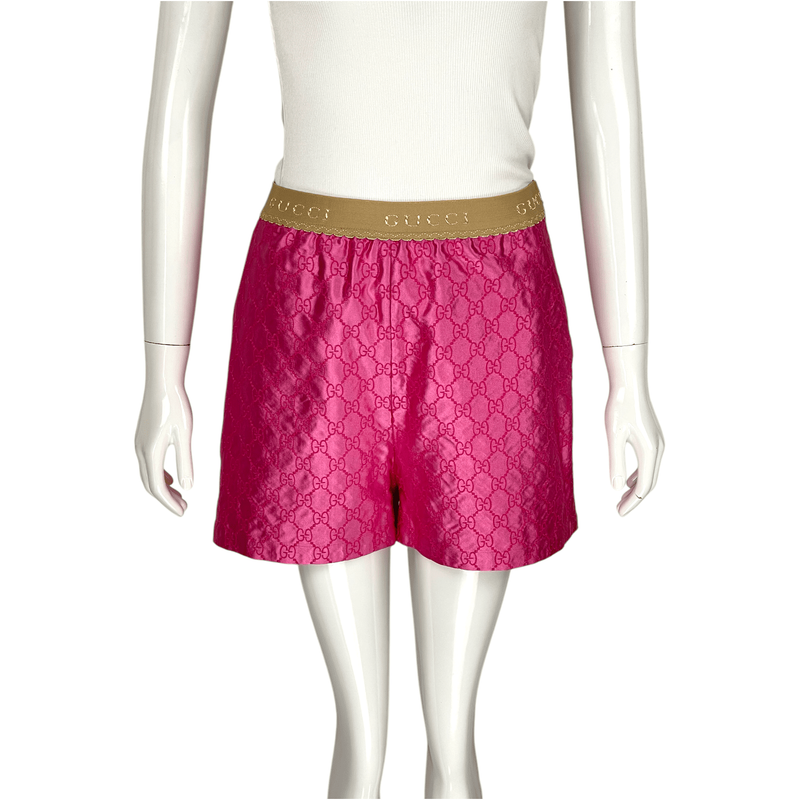 Gucci Pink GG Embroidered Silk Shorts IT42 - 1
