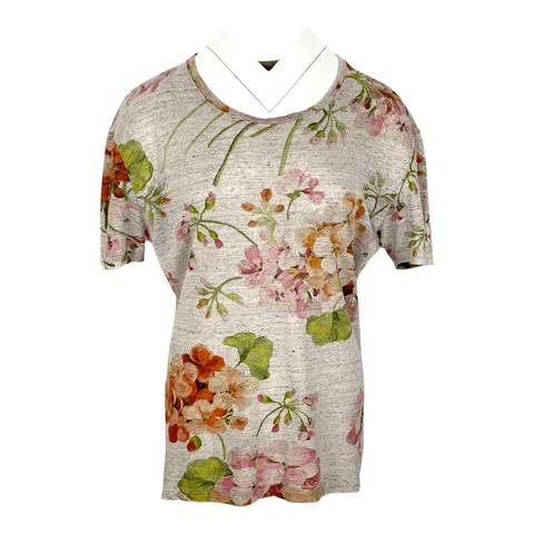 Gucci Pink Floral Printed Roundneck Grey Tshirt - 1