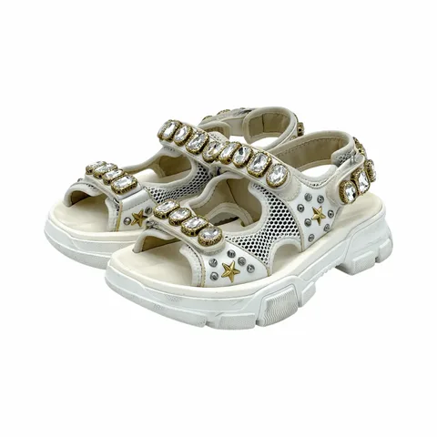 Gucci White Flashtrek Crystal Embellished Sandals 39 - 1