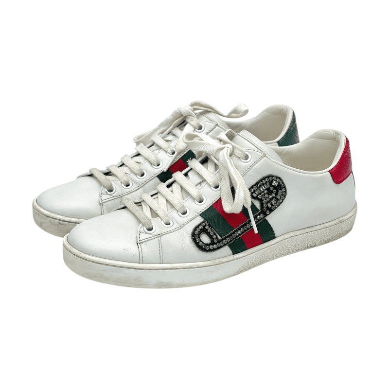 Gucci White Web Studded Low Pin Ace Sneakers 37.5 - 1