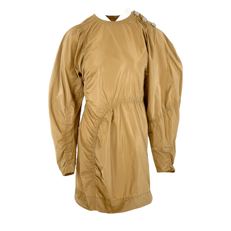 Ganni Beige Ruffled Jewel Application Dress 36 - 1