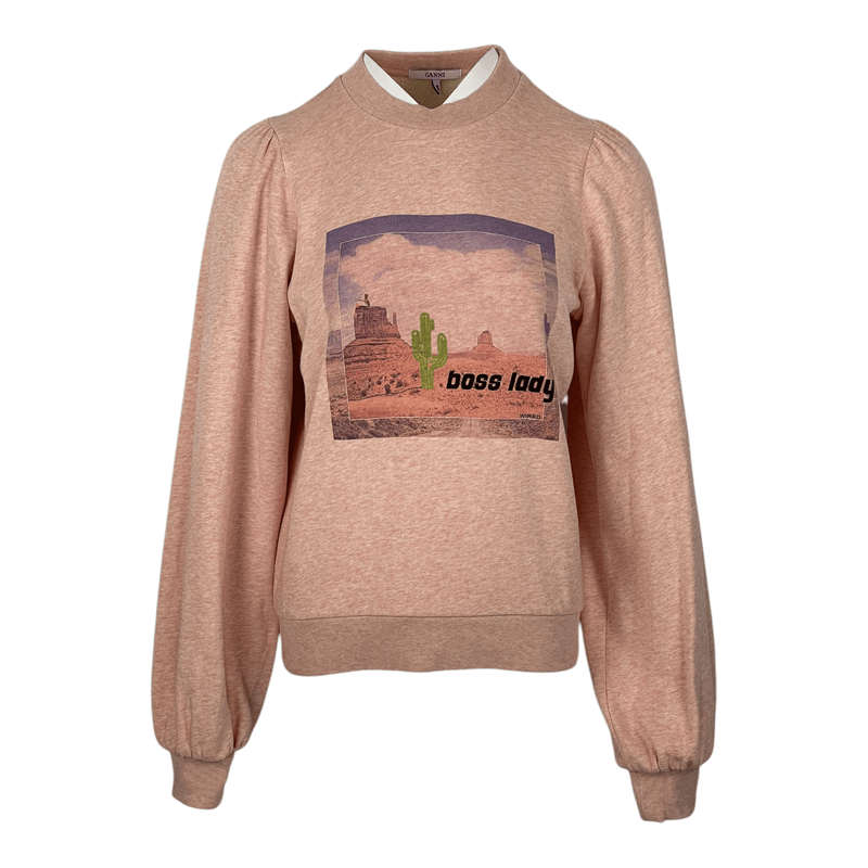 Ganni Boss Lady Puff Silver Pink Sweatshirt S - 1