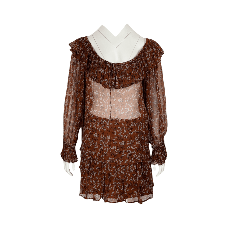 Ganni Brown Floral Patterned Long Sleeve Blouse 36 Skirt 36 - 1