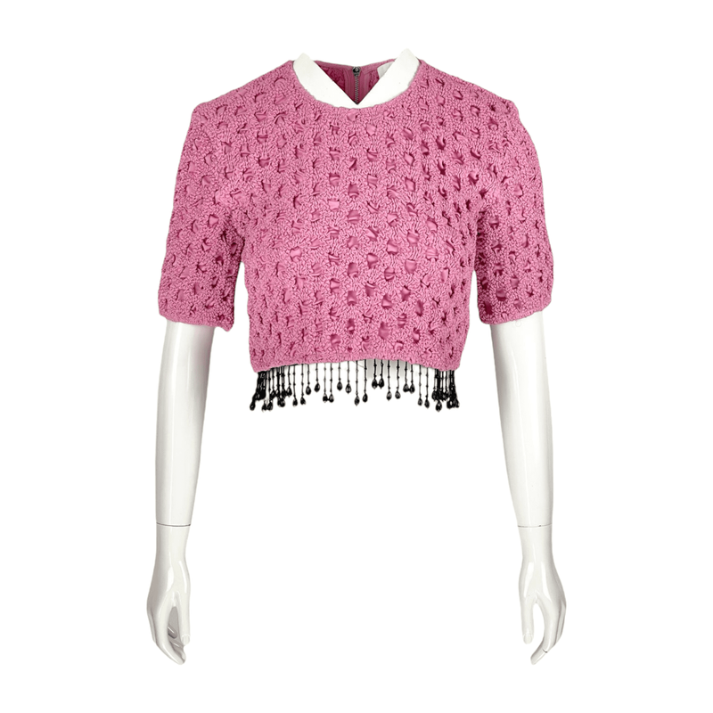 Ganni Pink Beaded Fringes Crop Top 38 - 1
